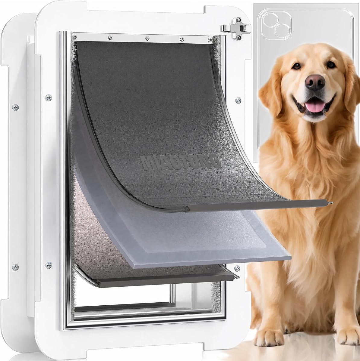 MIAOTONG 3-Flap Steel dog door showing its three insulated flaps