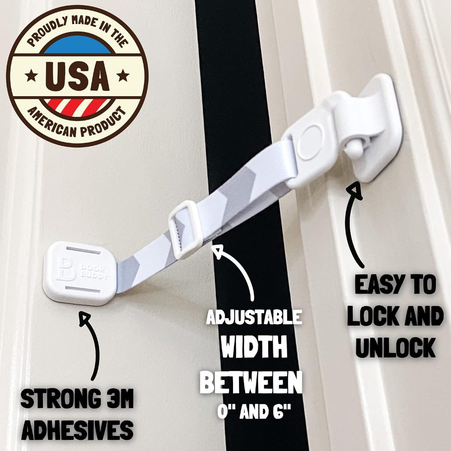 Door Buddy strap with 3M pads and 0–6 inch adjustable width