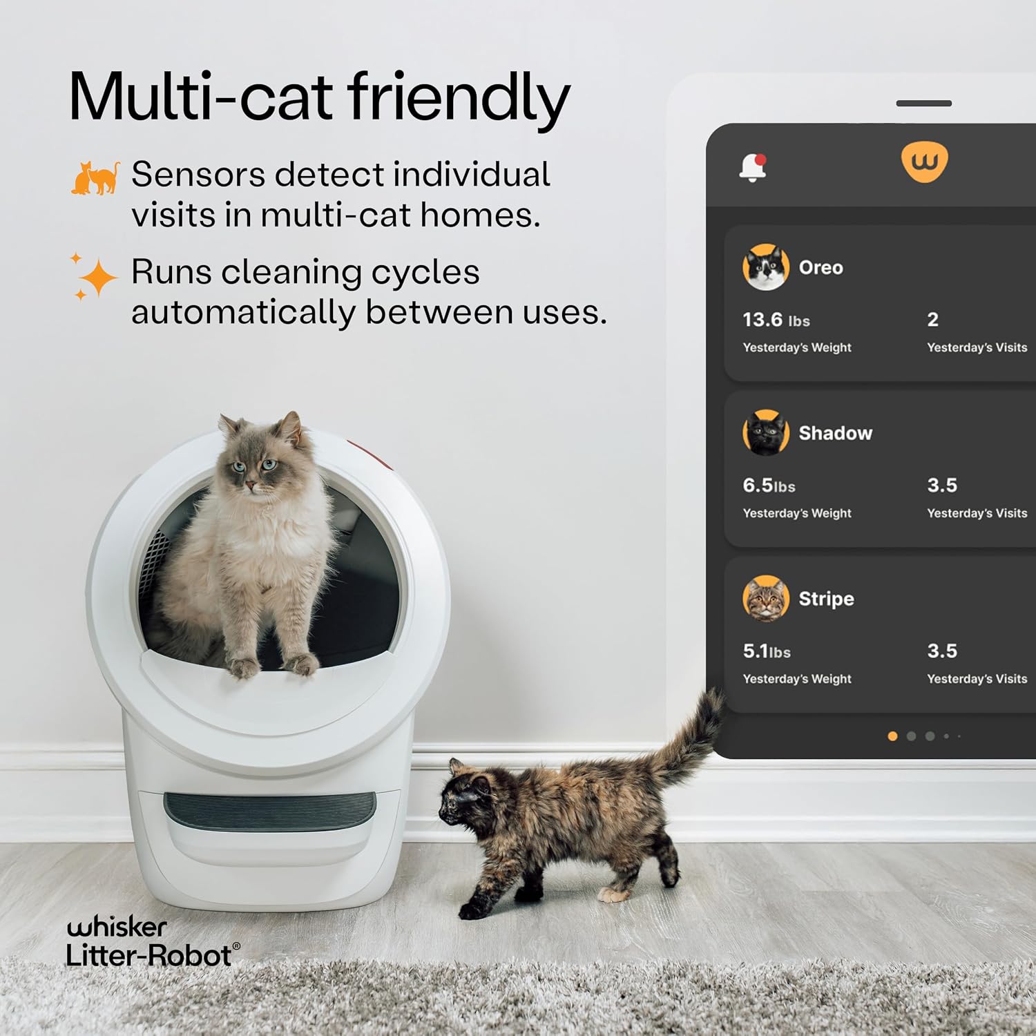 Litter-Robot 4 detecting separate visits from two cats in a multi-cat home